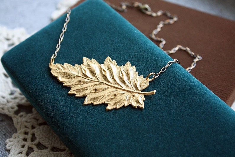 Golden Fall Foliage Leaf Necklace image 1