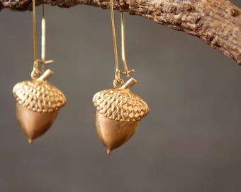 Brass Acorn Earrings - Brass Jewelry - Brass Earrings - Handmade Jewelry - Boho Jewelry - Boho Earrings.- Eco Friendly Gift for Her