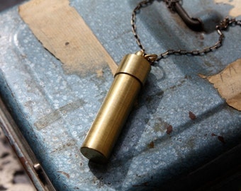 Secret Vial Necklace or Mini Cremation Urn for Pet Ashes - Brass Memorial Jewelry