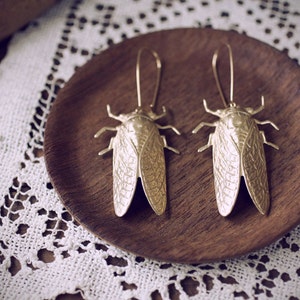 Cicada Song Earrings Brass Insect Jewelry image 4