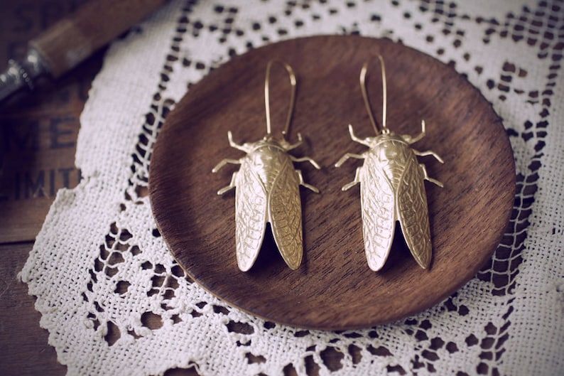 Cicada Song Earrings Brass Insect Jewelry image 4