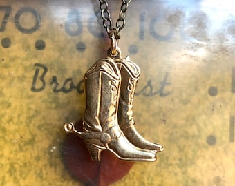 Honky Tonk Angel Country Western Cowboy Boots Brass Necklace