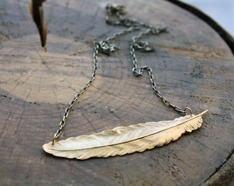 Light as a Feather Necklace - Brass Necklace Lucky Feather Modern Bohemian Good Luck Nature Jewelry