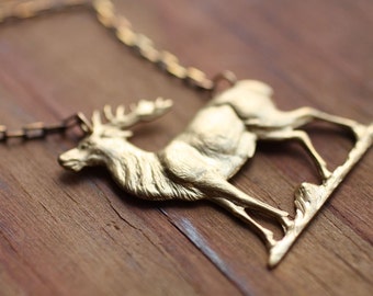 Deer Me Oh My Woodland Necklace | Brass Deer Vintage Charm Necklace