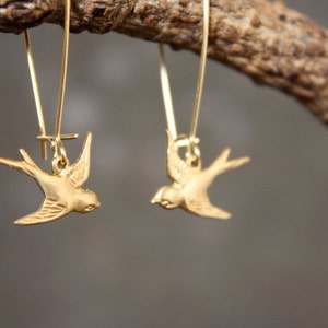 Brass Bird Earrings Tiny Baby Bird Sparrow Songbird Gold Jewelry Gift for Mom or Bird Watcher Animal Natural Lover Minimalist Modern image 5