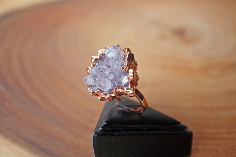 Raw Amethyst Druzy Ring Modern Iridescent Statement Ring Copper Electroformed Ring Boho Stacking Ring Size 6 Handmade Rustic Jewelry image 2