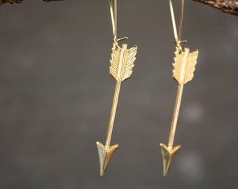 Brass Arrow Earrings - Bohemian Handmade Jewelry Boho Earrings Gift for Her Arrow Jewelry Minimalist Earrings Gold Drop Earrings