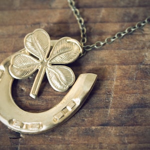 Lucky Charms Necklace | Brass Four Leaf Clover Good Luck Necklace | Unique Gifts for Her