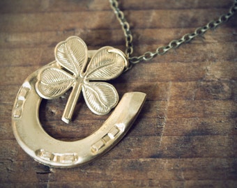 Lucky Charms Necklace | Brass Four Leaf Clover Good Luck Necklace | Unique Gifts for Her