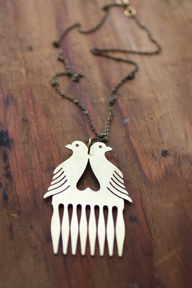 Love Birds Beard and Mustache Comb Necklace image 5