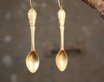 Chef Spoon Earrings - Brass Dainty Earrings Gourmet Foodie Gift for Chef - Can Be Personalized with Custom Initials