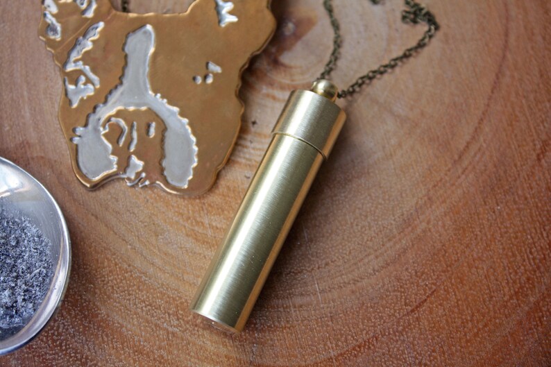 Canister Urn Necklace for Human or Pet Ashes Cremation Necklace Memorial Jewelry Keepsake Vial Urn Pendant Brass Locket Necklace image 3
