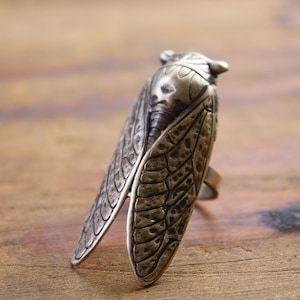 Lucky Cicada Ring Brass Statement Ring Bug Beetle Insect Jewelry Gift for Nature Lover image 1