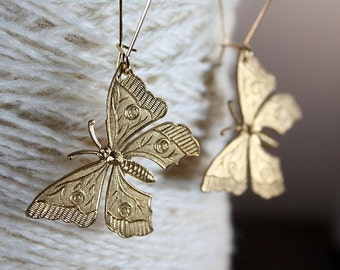 Brass Butterfly Earrings - Jewelry for Bug & Insect Lovers - Handmade from Vintage Charms - Bohemian Fairy Garden Earrings - Nature Jewelry