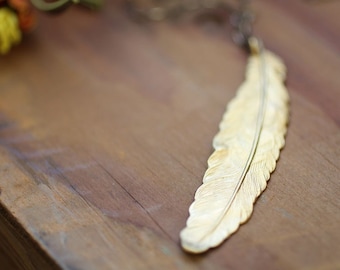 Lucky Feather Necklace - Brass Nature Boho Jewelry Good Luck Gift For Her Feather Jewelry Lucky Necklace Handmade Jewelry Charm Necklace