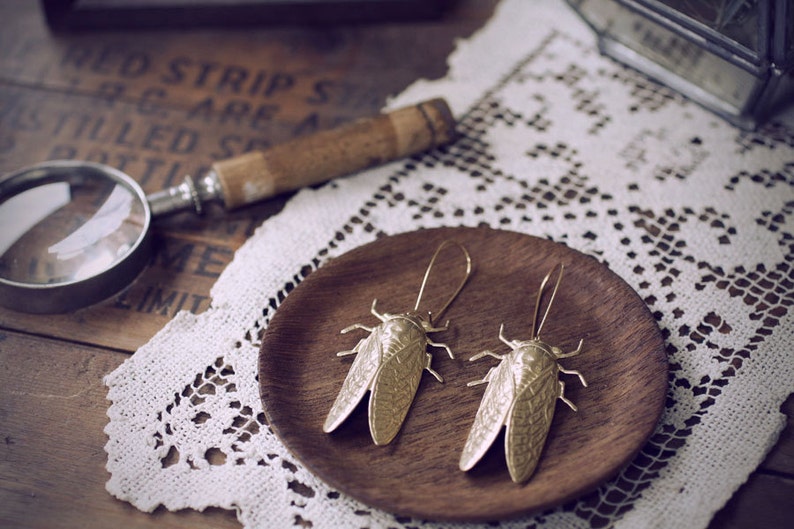 Cicada Song Earrings Brass Insect Jewelry image 2
