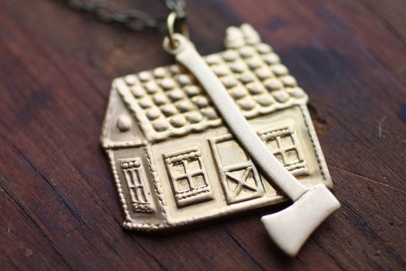 Lumberjack Log Cabin Dream Home Brass Necklace Etsy