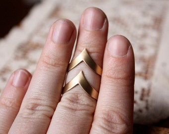 Vintage Chevron Adjustable Brass Rings - Set of 2 | Minimalist Dainty Ring Set | Geometric First Knuckle Ring | Gift for Best Friend