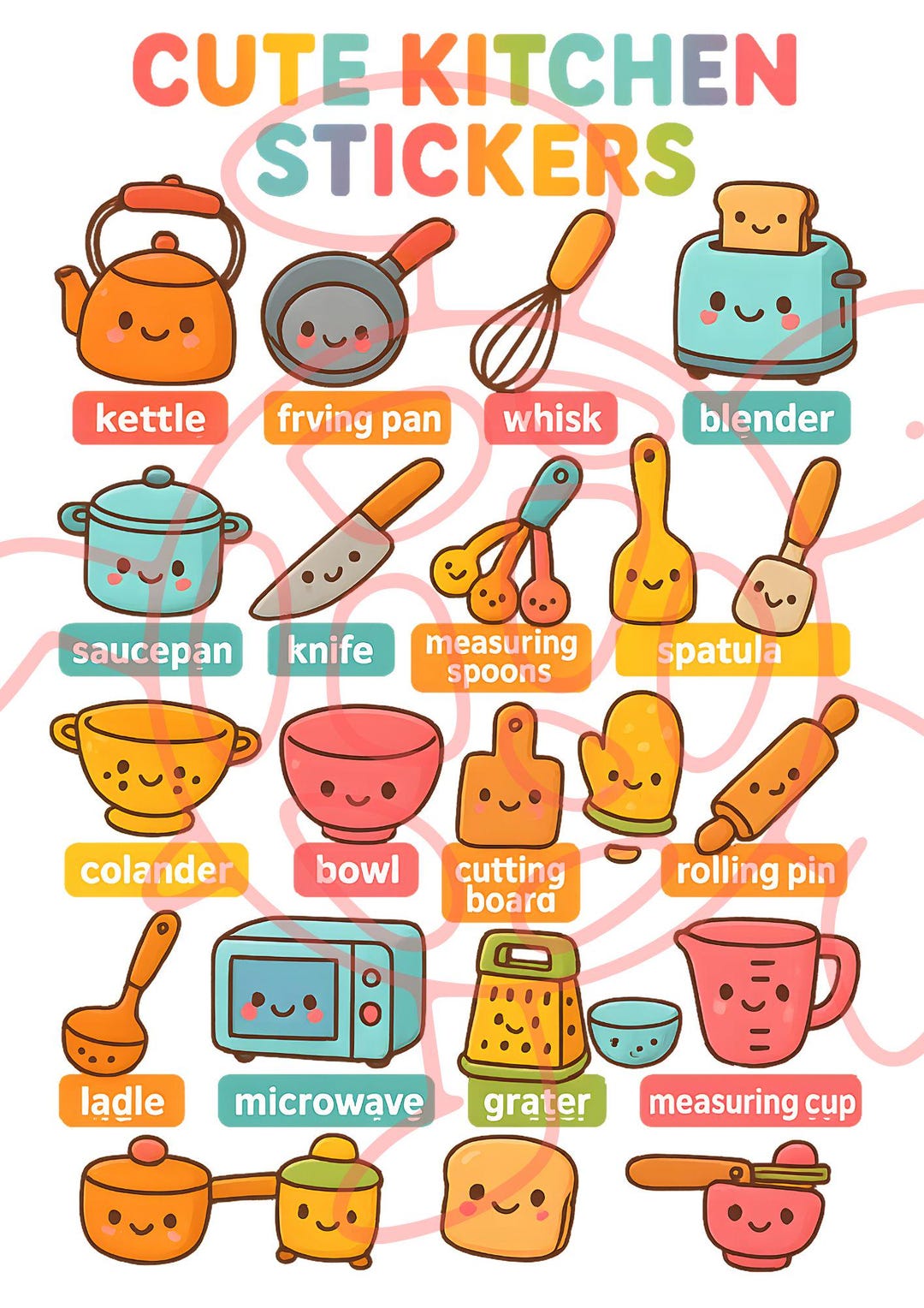 Cute Household Sticker Pack | Kawaii Home Essentials Clipart | Digital ...
