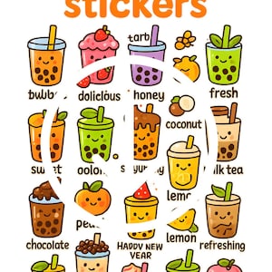 Bubble Tea Sticker Pack | Kawaii Boba Tea Clipart | Digital Download PNG | Cute Boba Milk Tea Stickers