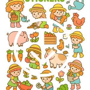 Gartenarbeit Sticker Pack | Niedliche Bauernhof und Garten Clipart | Digitaler Download PNG | Garten Sticker für Kinder