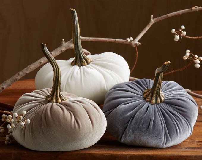 Large Velvet Pumpkins set of 3, Fall wedding centerpiece, modern rustic wedding decor, mantle decor, farmhouse decor, best selling items