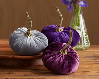 Small Velvet Pumpkins set of 3, Halloween decor, Fall wedding centerpiece, modern rustic wedding decor, mantle decor, best selling item