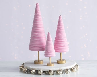 Pink velvet cones pedestal set of 3, coquette room decor for girls for teens, pastel pink accessories for Mom, Mother's day gift unique home