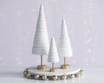 Light Ivory velvet cones pedestal set of 3, wedding centerpieces for tables elegant Valentines decorations for home, unique shelf accents