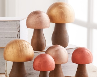 Set di funghi in legno colori personalizzati di 6, decorazioni di funghi metallici, regali per le donne, decorazioni uniche per scaffali, vassoio a più livelli, rame dorato, paesaggio da tavolo