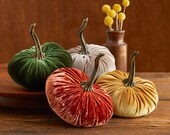 Small Velvet Pumpkins Set of 4, modern rustic wedding decor, farmhouse mantle decor centerpiece, cozy home decoration, best selling item