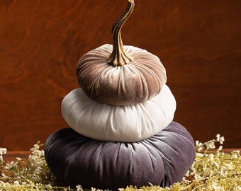 Stacked Velvet Pumpkins, Home Decor Accessories, Table Centerpiece, Home Decor Trends, Fall Wedding Centerpiece, Seasonal Mantle Decor