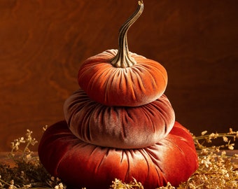 Stacked Velvet Pumpkins, Home Decor Accessories, Table Centerpiece, Home Decor Trends, Fall Wedding Centerpiece, Seasonal Mantle Decor