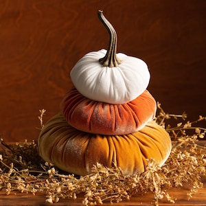 Stacked Velvet Pumpkins, Home Decor Accessories, Table Centerpiece, Home Decor Trends, Fall Wedding Centerpiece, Seasonal Mantle Decor image 1