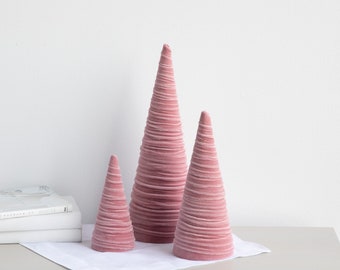 Blush pink velvet cones set of 3, coquette room decor aesthetic shelf decor for nursery, cute home accessories for Mom, Mother's day gifts