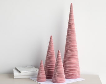 Blush pink velvet cones set of 4, coquette room decor aesthetic room decor for teens, unique home accessories for Mom, girl mom Mothers day