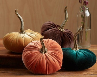 Small Velvet Pumpkins Set of 4, rustic table decor, fall wedding decor, country home decor, hostess gifts, rustic gifts, best selling item