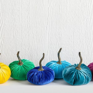 SMALL Rainbow Velvet Pumpkins Set of 10, Eclectic Home Decor, Colorful Centerpiece for Table, LGBT Wedding Decor, Bold Modern Mantel Decor image 2