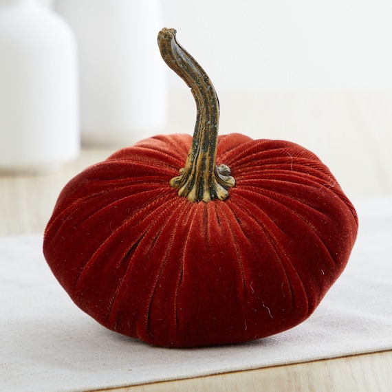 SMALL Velvet Pumpkin, wedding centerpiece, modern rustic decor, farmhouse decor, cozy gift mantel decor, party favors, best seller (Rust)