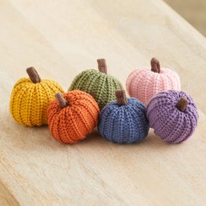 Knit mini pumpkins set of 6 rainbow bowl fillers, pumpkin decor for tabletop, fall pumpkin tray decor for coffee table, tiered tray, cute