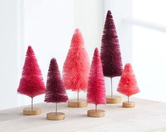 Bottle Brush Trees Set of 6 Pinks Hand-Dyed, Wedding Decor, Glam Centerpiece, Trending Home Decor, Valentines, for Mom