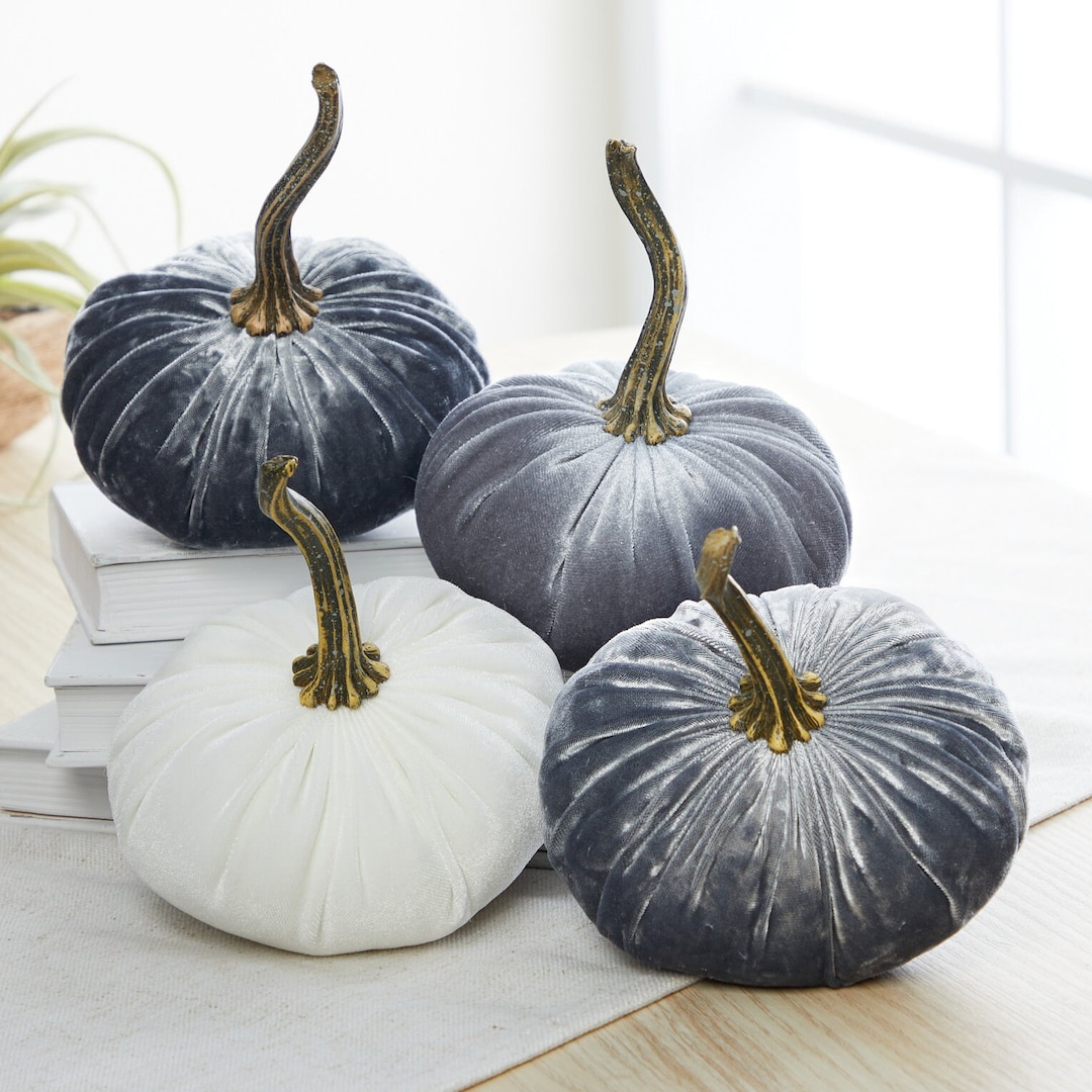 Small Velvet Pumpkins Set of 4 Modern Rustic Wedding Decor Etsy