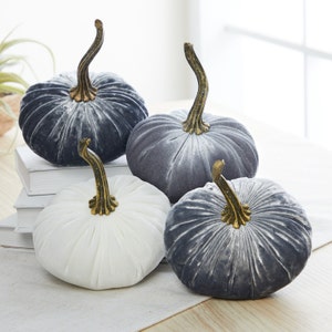 Small Velvet Pumpkins Set of 4, modern wedding decor, farmhouse mantle, glam centerpiece, cozy home decoration, best selling , gift for
