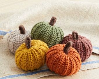 Mini Knit Pumpkins Set of 5 autumn bowl fillers, decorative pumpkins for table, fall pumpkin tray decor for coffee table, farmhouse mantel