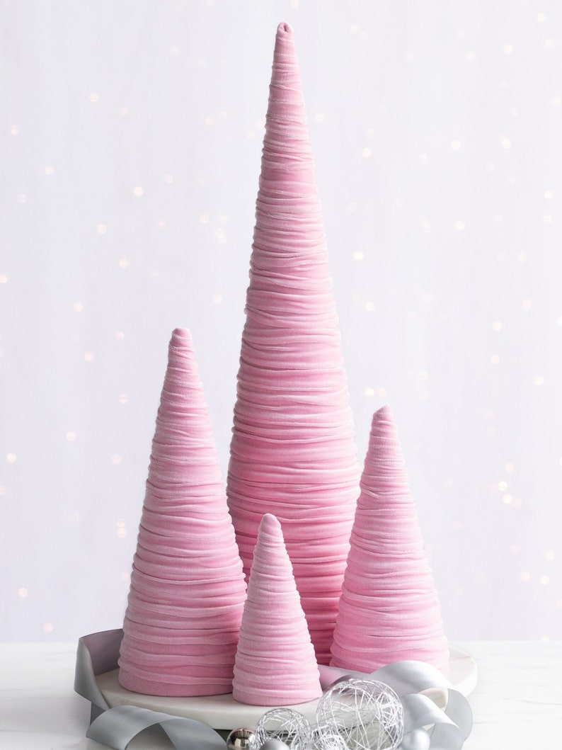 Baby pink velvet cones set of 4, coquette room decor aesthetic accessories for Mom, sweet 16 centerpieces for table, baby girl nursery decor image 4