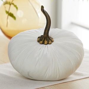 Extra Large Velvet Pumpkin Ivory, fall wedding centerpiece, luxury handmade velvet pumpkin, baby shower, autumn mantel decor for holiday