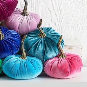 SMALL Rainbow Velvet Pumpkins Set of 10, Eclectic Home Decor, Colorful Centerpiece for Table, LGBT Wedding Decor, Bold Modern Mantel Decor image 6