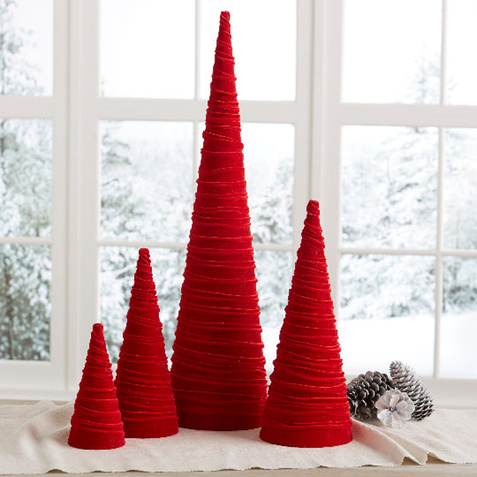 Velvet Trees Set of 4 Candy Cane Red modern mantle decor Etsy