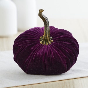 Small Velvet Pumpkin, rustic table decor, barn wedding, cozy gift, modern country home decor, modern rustic farmhouse, best seller (Plum)