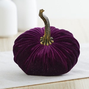 Small Velvet Pumpkin, rustic table decor, barn wedding decor, modern country home decor, modern rustic farmhouse, best selling item Plum image 1